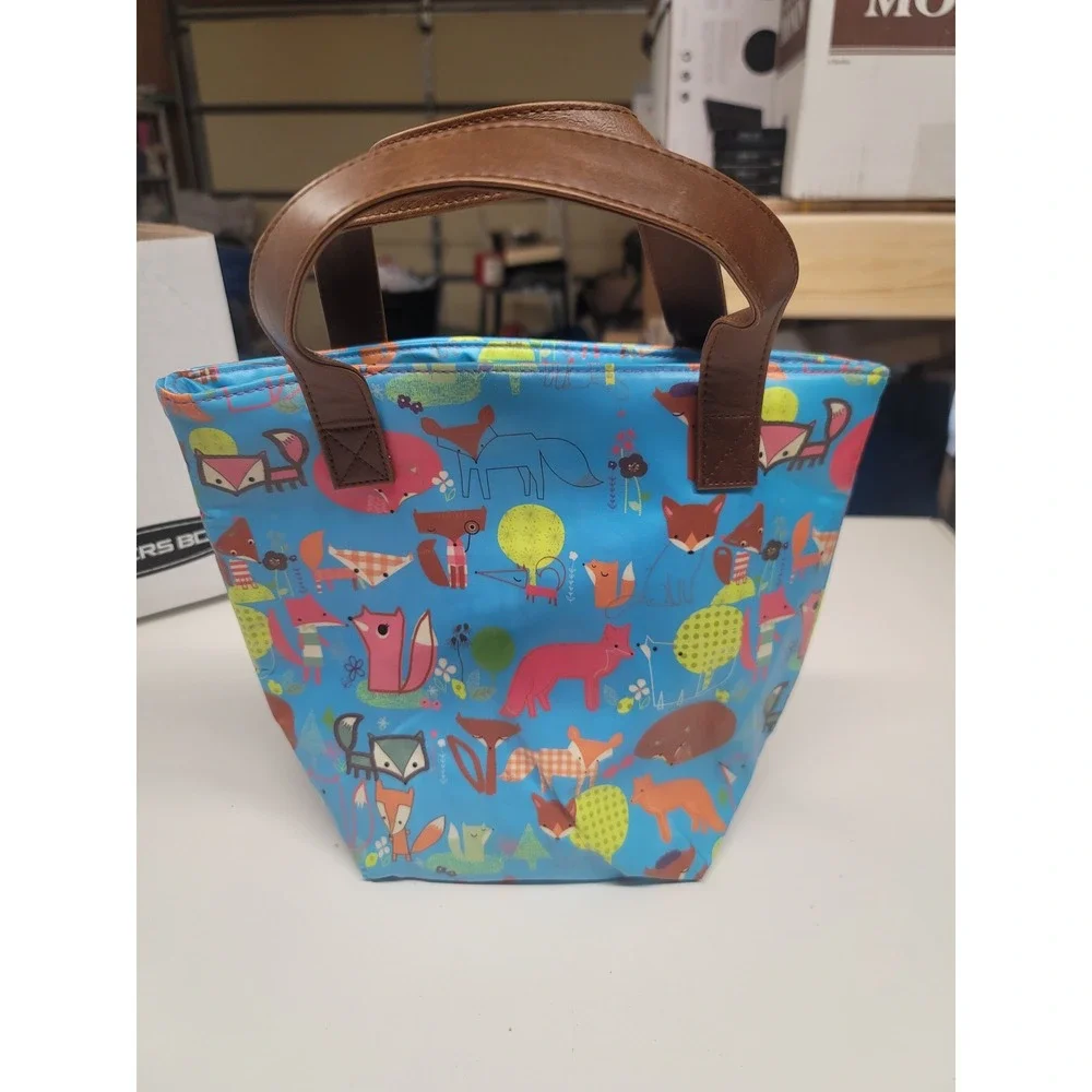 Paperchase Foxy Friends Insulated Zip Lunch Tote Bag Fox Print Brown Handles‎